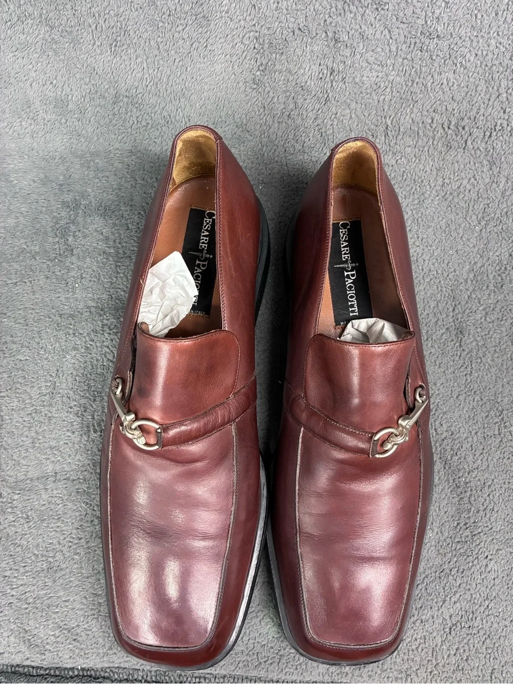 CESARE PACIOTTI Men's Brown Leather Horsebit Loafer  Square Toe. Size 10